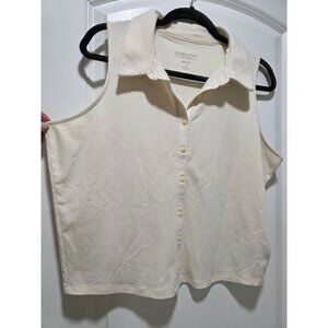 Super Soft By Torrid Rib Knit Sleeveless Button-Up Collared Top Ivory Size 0
